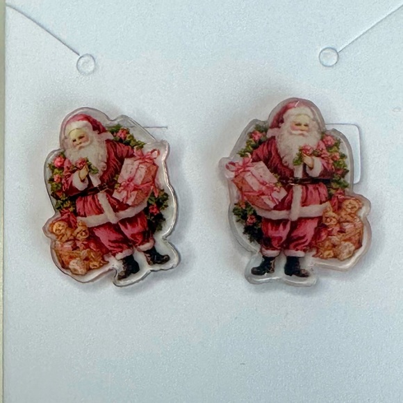 Set of 4 Pink NEW Christmas Holiday Stud Acrylic Handmade Earrings - Picture 4 of 8